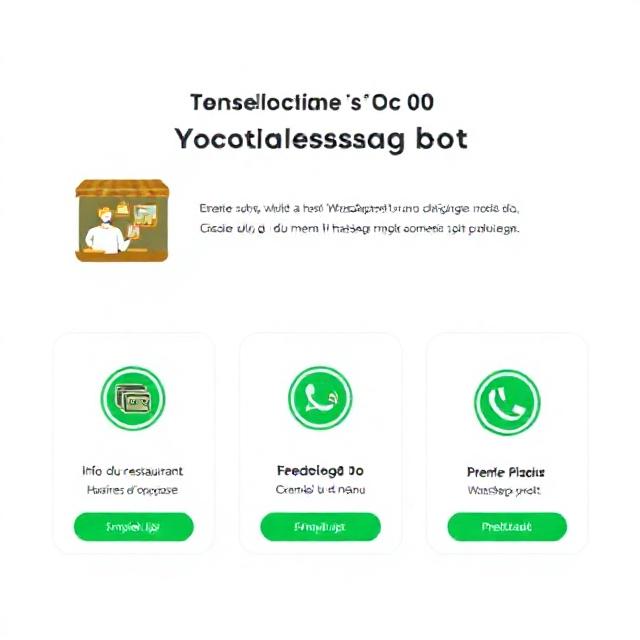 Onboarding en 5 étapes pour créer un bot WhatsApp pour restaurant (UI mockup, thème clair).